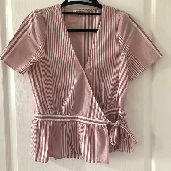 Madewell Ruffle Hem Wrap Top in Candy Stripe Mix Size XS - Picture 1 of 3